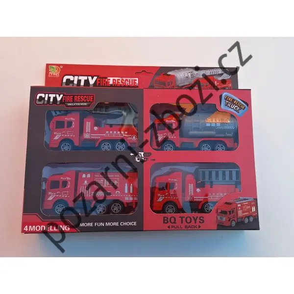 Auto hasiči 13cm zpětný chod, plast - 4ks v krabici