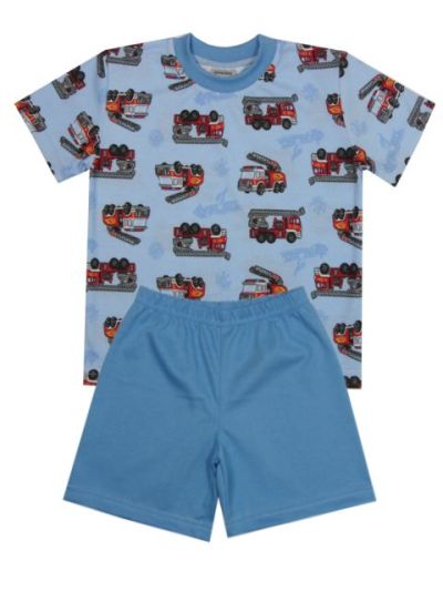 Dětské pyžamo s hasičskými auty s krátkým rukávem