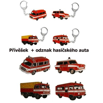 Přívěšek + odznak hasičská auta Feuerwehr
