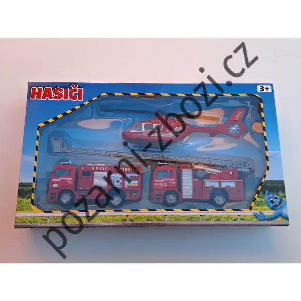Hasiči herní set 2 požární vozidla + vrtulník 12-18cm volný chod, kov obr.3