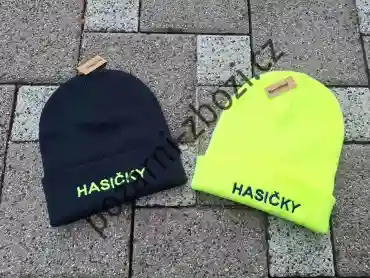 Hasičská zimní čepice, pletený kulich s nápisem HASIČKY