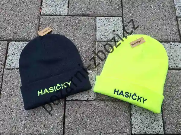 Hasičská zimní čepice, pletený kulich s nápisem HASIČKY