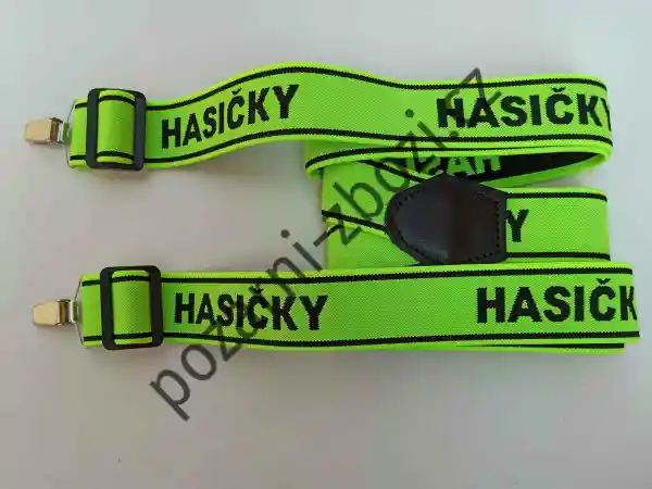 Šle, kšandy žlutočerné s nápisem HASIČKY na klips obr.1