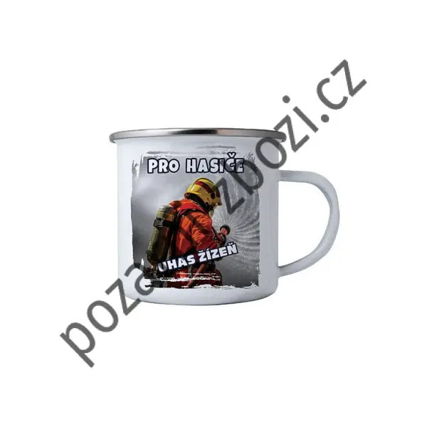 Smaltový hrnek plecháček s hasičem