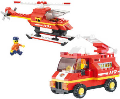 Stavebnice HASIČI hasičské auto a vrtulník 211 dílků + 3 figurky plast